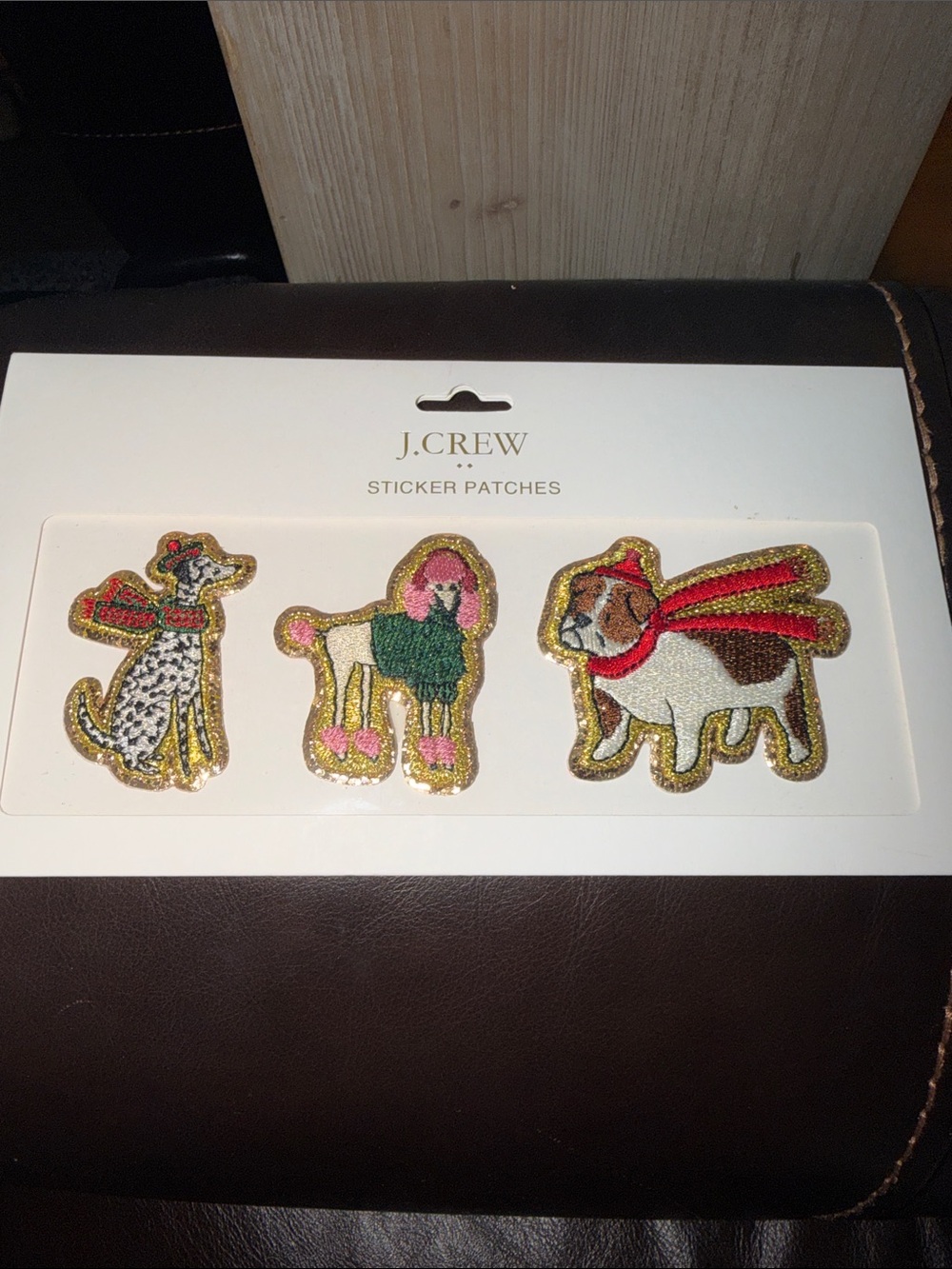 J. Crew Embroidered Dog Sticker Patches in Pink, Green, Gold